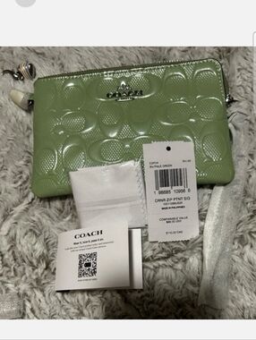 Coach Sage Green Embossed Signature Wristlet